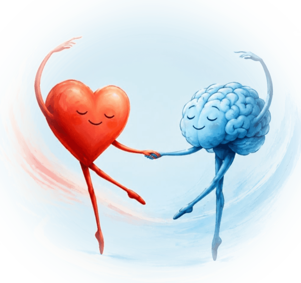 Un cuore rosso e un cervello blu che danzano tenendosi per mano, dalla copertina del manuale I.S.P.I.R.A.